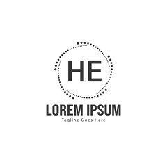 Initial HE logo template with modern frame. Minimalist HE letter logo vector illustration