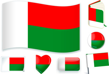 Madagascar flag in seven shapes. Editable with separate layers.