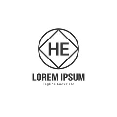 Initial HE logo template with modern frame. Minimalist HE letter logo vector illustration
