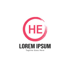 Initial HE logo template with modern frame. Minimalist HE letter logo vector illustration