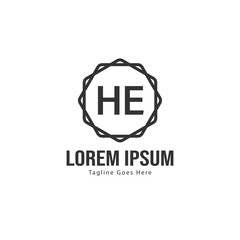 Initial HE logo template with modern frame. Minimalist HE letter logo vector illustration