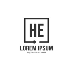 Initial HE logo template with modern frame. Minimalist HE letter logo vector illustration