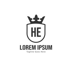 Initial HE logo template with modern frame. Minimalist HE letter logo vector illustration