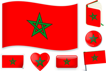 Moroccan flag in seven shapes. Editable with separate layers.