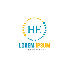 Initial HE logo template with modern frame. Minimalist HE letter logo vector illustration