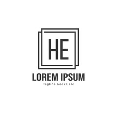 Initial HE logo template with modern frame. Minimalist HE letter logo vector illustration