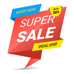 Super Sale, special offer banner, up to 30 off. Vector illustration. Eps 10