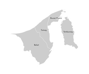 Vector isolated illustration of simplified administrative map of Brunei. Borders and names of the provinces (regions). Grey silhouettes. White outline