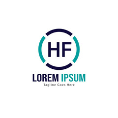 Initial HF logo template with modern frame. Minimalist HF letter logo vector illustration