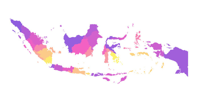 Vector isolated illustration of simplified administrative map of Indonesia. Borders of the regions. Multi colored silhouettes