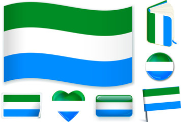 Sierra Leone flag in seven shapes. Editable and separate layers.