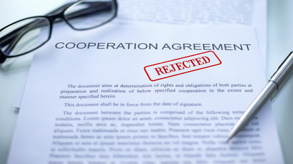 Cooperation agreement rejected, seal stamped on official document, business