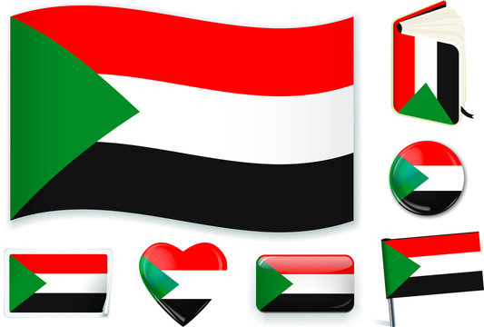 Sudanese flag in seven shapes. Editable and separate layers.