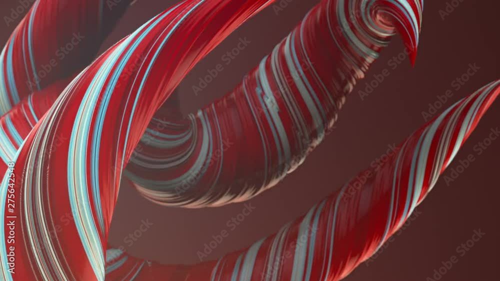 Leinwandbilder Red colored twisted shapes motion graphics background. Computer generated abstract geometric 3D render loop animation. HD resolution.