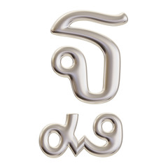 Thai Alphabet 3d rendering in silver metal color
