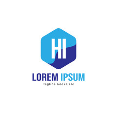 Initial HI logo template with modern frame. Minimalist HI letter logo vector illustration