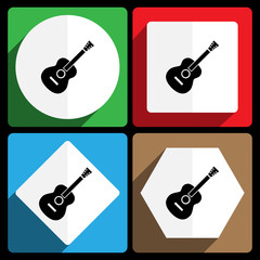 Guitar icon. Vector icons, set of colorful flat design internet symbols. Eps 10 web buttons.