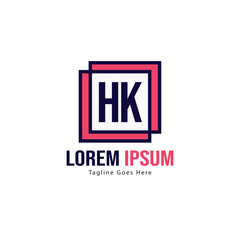Initial HK logo template with modern frame. Minimalist HK letter logo vector illustration