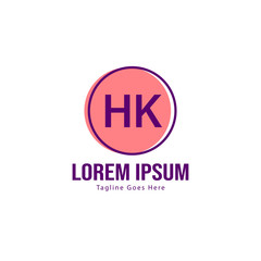 Initial HK logo template with modern frame. Minimalist HK letter logo vector illustration