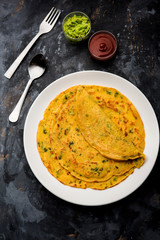 Chilla or Besan cheela is a simple pancake made with chickpea flour and some basic ingredients served with green chutney and tomato sauce, also known as veg-omelette
