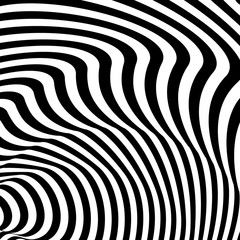 Abstract pattern of wavy black stripes. Distortion, analogue of optical illusion. Vector illustration