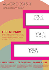 Trend poster flyer brochure cover design layout with circular shape graphic elements and place for background photography, blue and yellow color scheme, vector pattern in A4 format