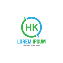 Initial HK logo template with modern frame. Minimalist HK letter logo vector illustration