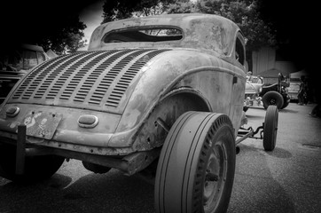 Old hot rod on the road