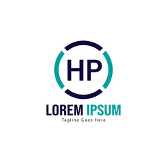 Initial HP logo template with modern frame. Minimalist HP letter logo vector illustration