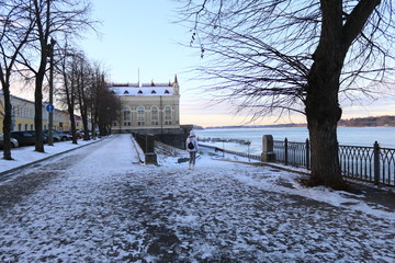 The Volga river embankment in the city of Rybinsk, Yaroslavl region early winter of 2018. Russia