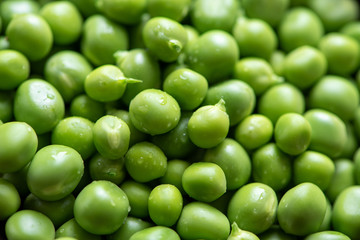 Green peas close-up, background, selective focus.