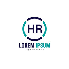 Initial HR logo template with modern frame. Minimalist HR letter logo vector illustration