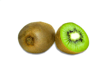 kiwi and half of kiwi isolated on white background