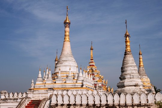 Stupas of the Maha Aung Mye Bonzan monastery, Inwa, Mandalay region, Myanmar, Asia