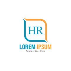 Initial HR logo template with modern frame. Minimalist HR letter logo vector illustration