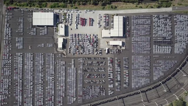 Aerial Left: Parking Lot Full Of White Cars, Wollongong, Australia