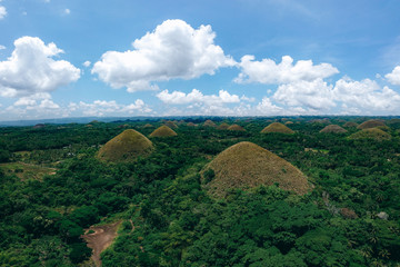 wide aerial of chocolate hills from Chocolate Hills viewing complex, Bohol, Philippines