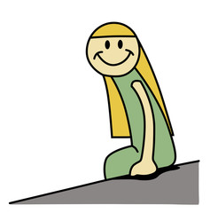 Blonde woman sitting smiling and looking to the front. Cartoon style vector illustration.