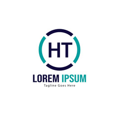 Initial HT logo template with modern frame. Minimalist HT letter logo vector illustration
