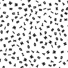 Seamless pattern of letters. Random order signs. Vector background