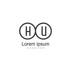 Initial HU logo template with modern frame. Minimalist HU letter logo vector illustration