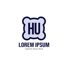 Initial HU logo template with modern frame. Minimalist HU letter logo vector illustration