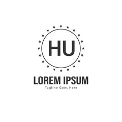 Initial HU logo template with modern frame. Minimalist HU letter logo vector illustration