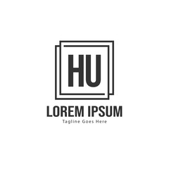 Initial HU logo template with modern frame. Minimalist HU letter logo vector illustration