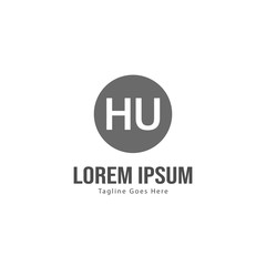 Initial HU logo template with modern frame. Minimalist HU letter logo vector illustration