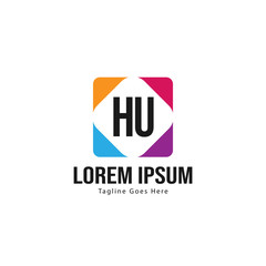Initial HU logo template with modern frame. Minimalist HU letter logo vector illustration