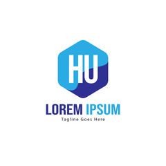 Initial HU logo template with modern frame. Minimalist HU letter logo vector illustration