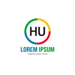 Initial HU logo template with modern frame. Minimalist HU letter logo vector illustration