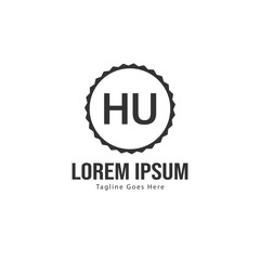 Initial HU logo template with modern frame. Minimalist HU letter logo vector illustration