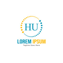 Initial HU logo template with modern frame. Minimalist HU letter logo vector illustration